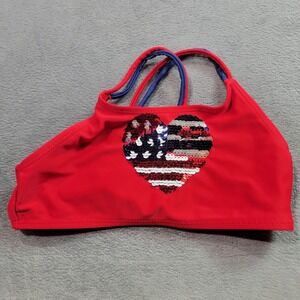 Bmagical Bikini Swim Top Girls 6 Red Heart American Flag Sequin Patriotic Summer